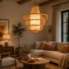 Hanging Natural Bamboo Pendant Light - Boho Woven Ceiling Light