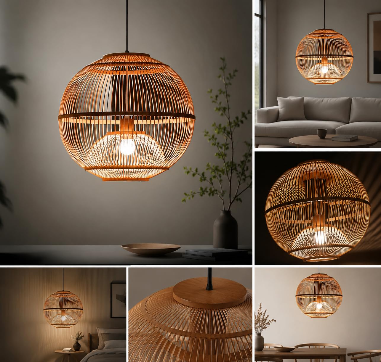 Rattan Look Globe Pendant Light - Boho