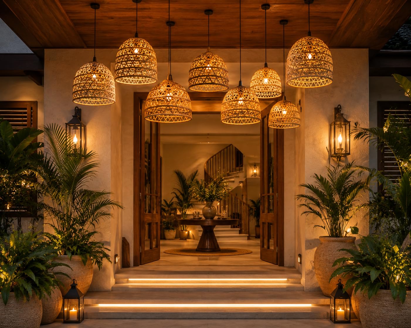Woven Rattan Pendant Light - Dome Shape (8 inch Diameter)