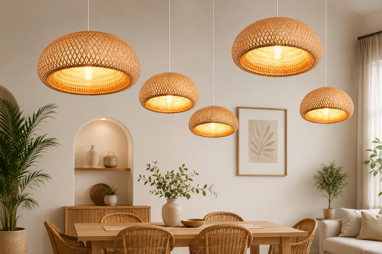 Woven Bamboo Pendant Light - Natural Rattan Hanging Light Shade