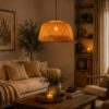 Woven Bamboo Pendant Light - Boho Dome Hanging Light Shade