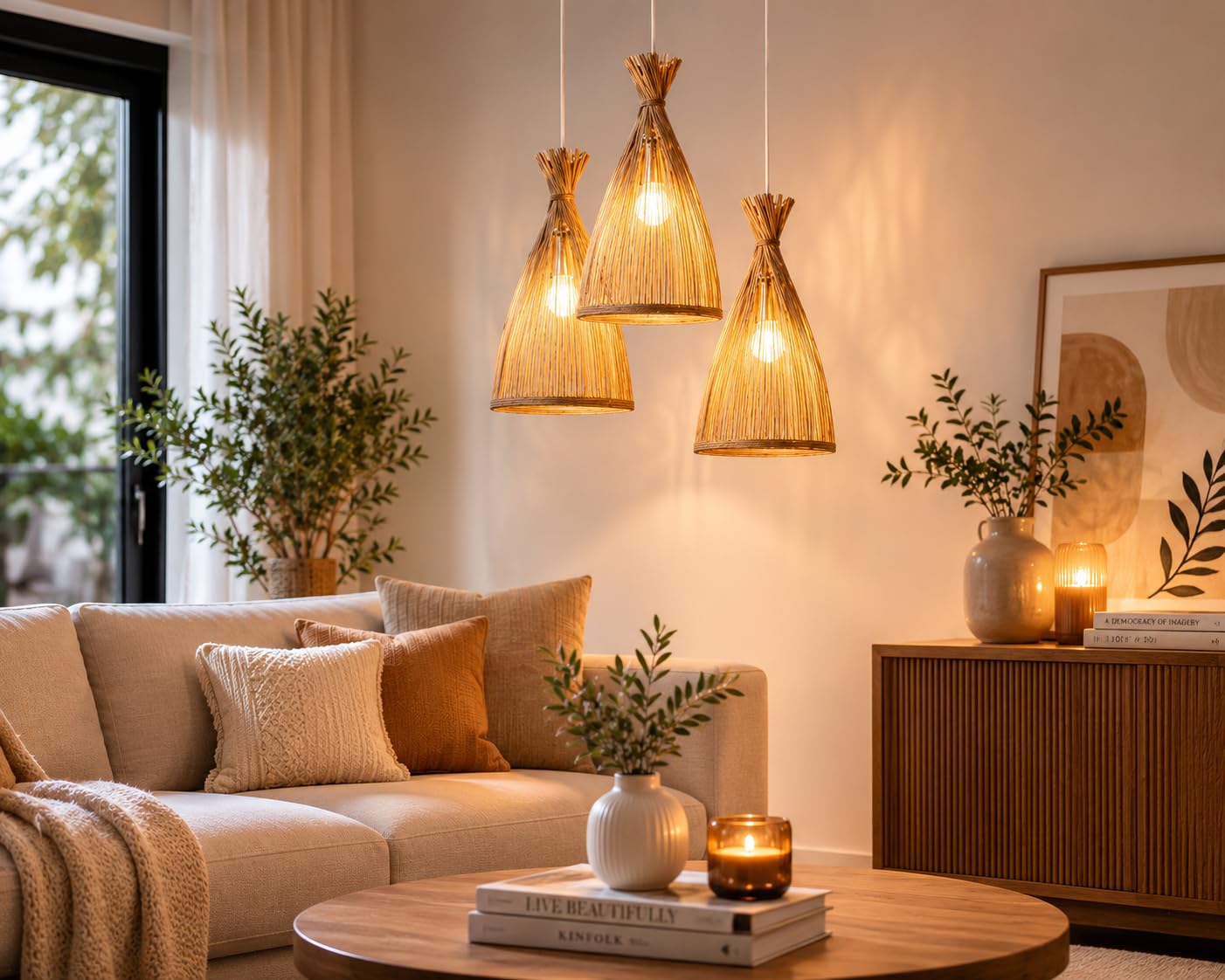 Rattan Woven Conical Pendant Light - Natural