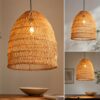 Wicker Rattan Pendant Light - Handwoven Beehive Ceiling Lamp Shade