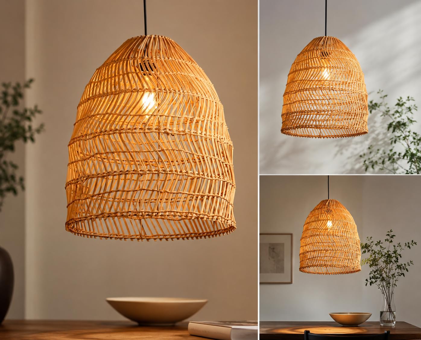 Wicker Rattan Pendant Light - Handwoven Beehive Ceiling Lamp Shade