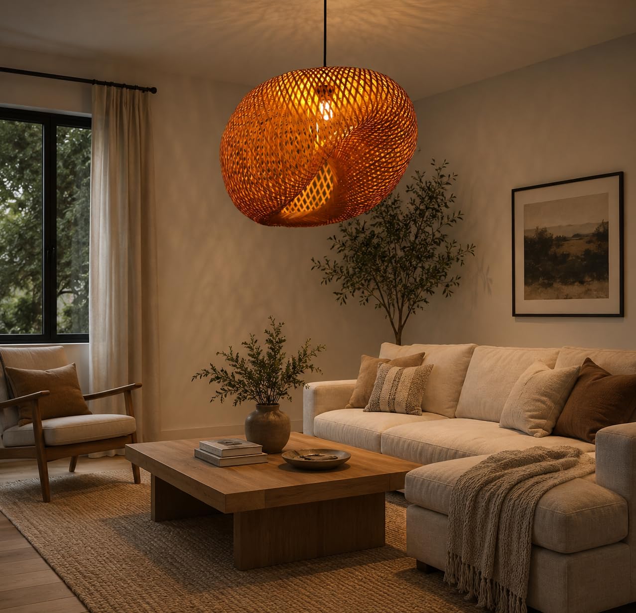 Rattan Look Hanging Light - Woven Pendant Light