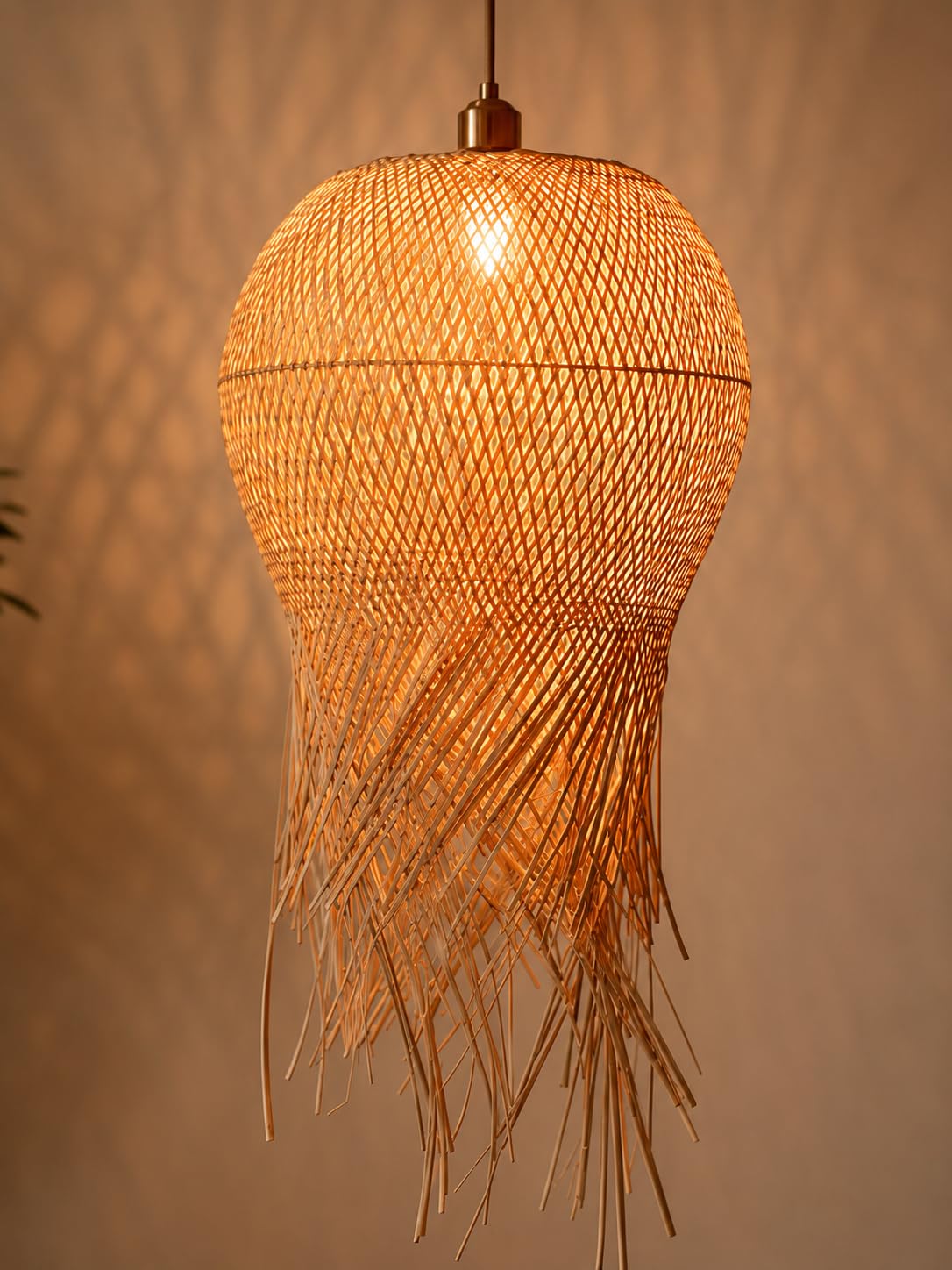 Hanging Natural Bamboo Woven Pendant Light with Fringe