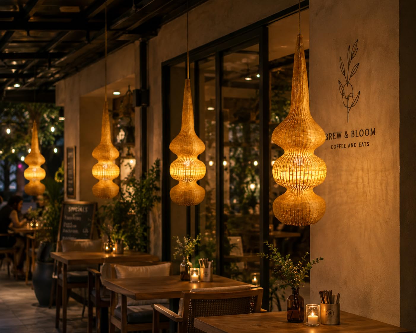 Hanging Natural Bamboo Woven Pendant Light - Large - Hanging Natural