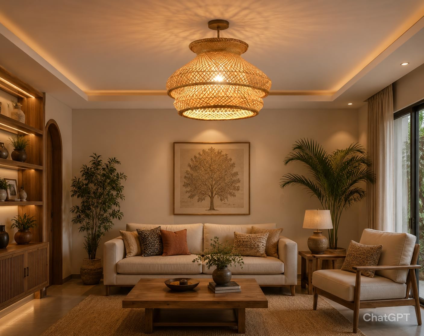 Handwoven Natural Bamboo Pendant Light - Mushroom Hanging Light