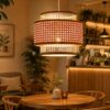 Hanging Natural Rattan Woven Pendant Light - Boho 3-Tier Drum Ceiling