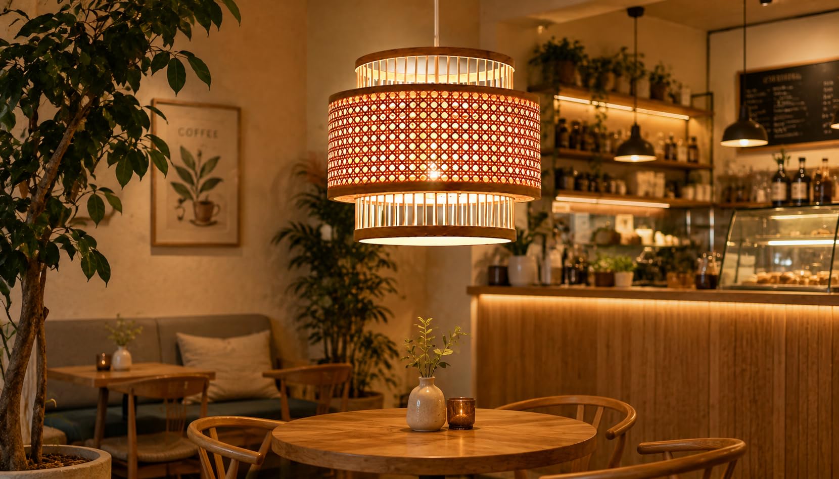Hanging Natural Rattan Woven Pendant Light - Boho 3-Tier Drum Ceiling