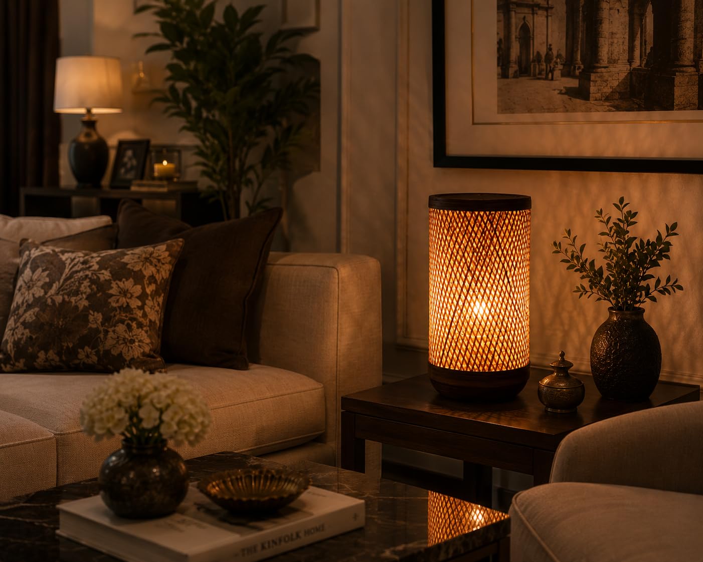Woven Bamboo Table Light - Cylindrical