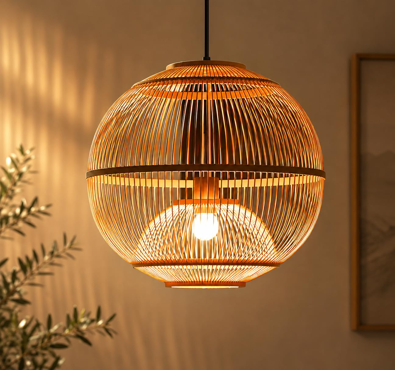 Rattan Look Globe Pendant Light - Boho