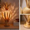 Pineapple Table Lamp - Woven Rattan Shade with Natural Palm Leaves