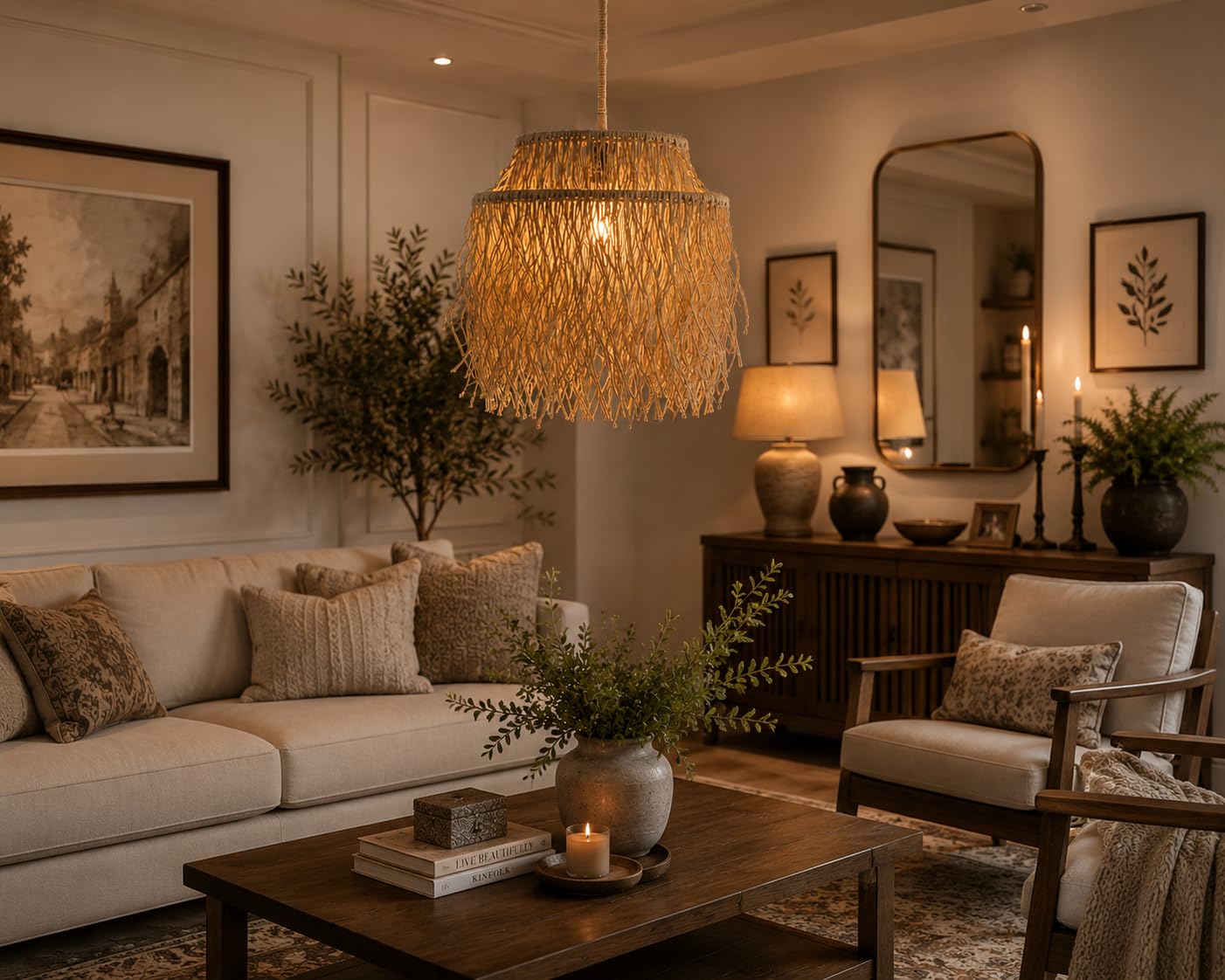 Hanging Natural Light - Boho Fringe Pendant Light