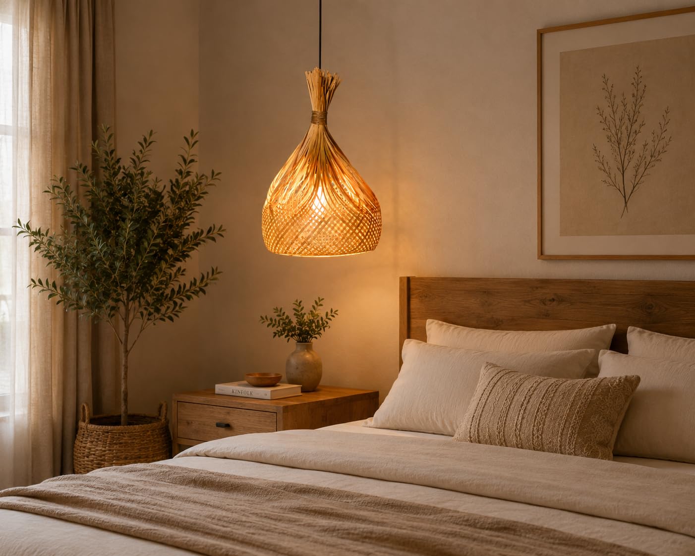 Handwoven Bamboo Pendant Light - Natural