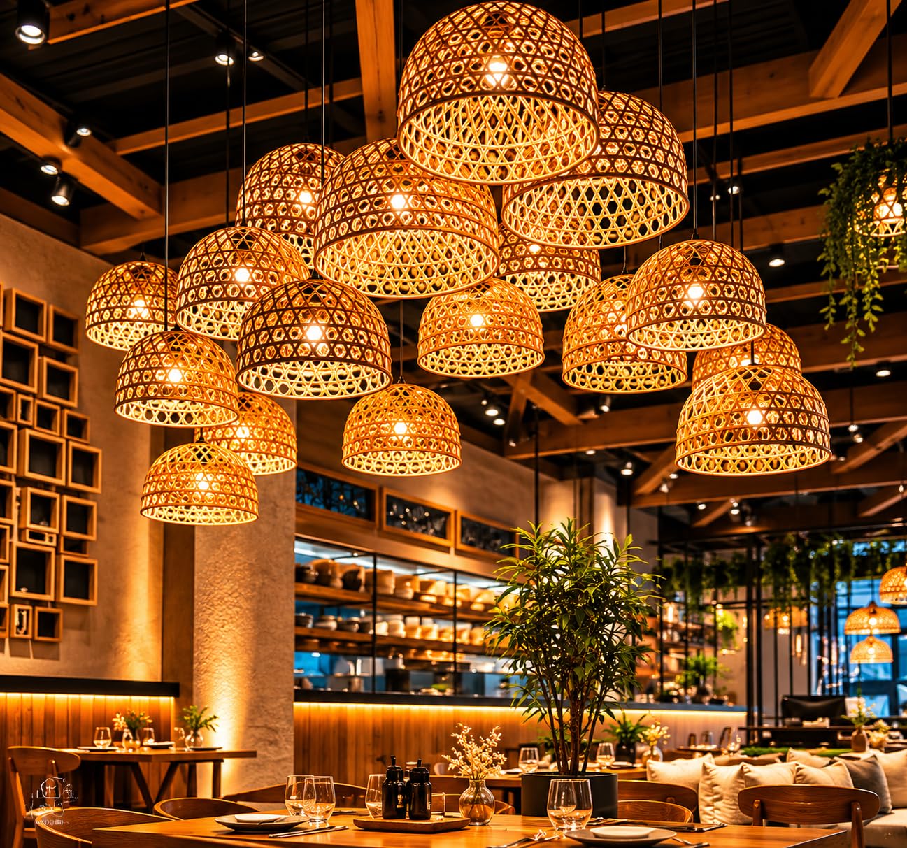 Woven Rattan Pendant Light - Dome Shape (8 inch Diameter)