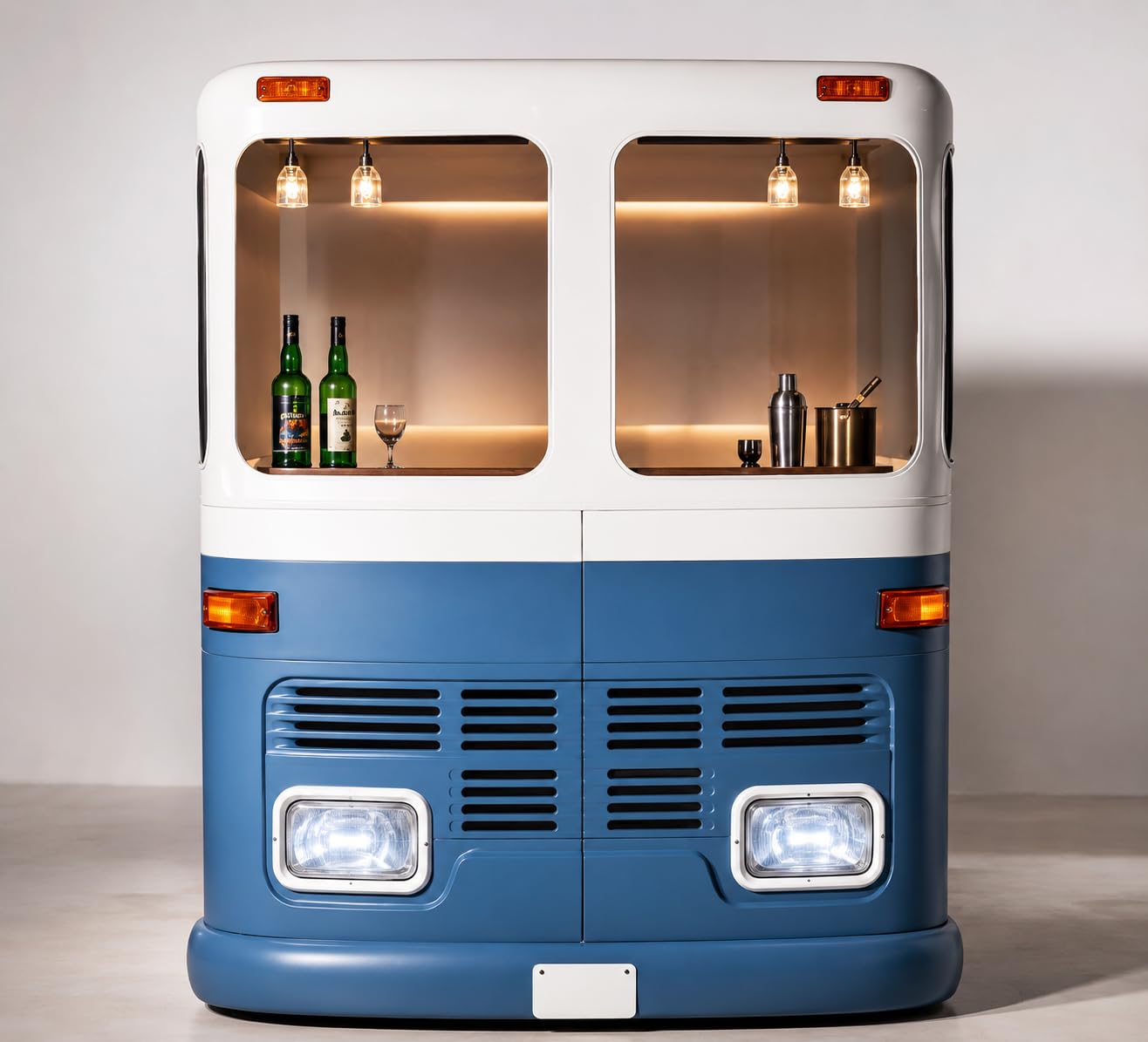Vintage Bus-Shaped Bar Cabinet with Lighting