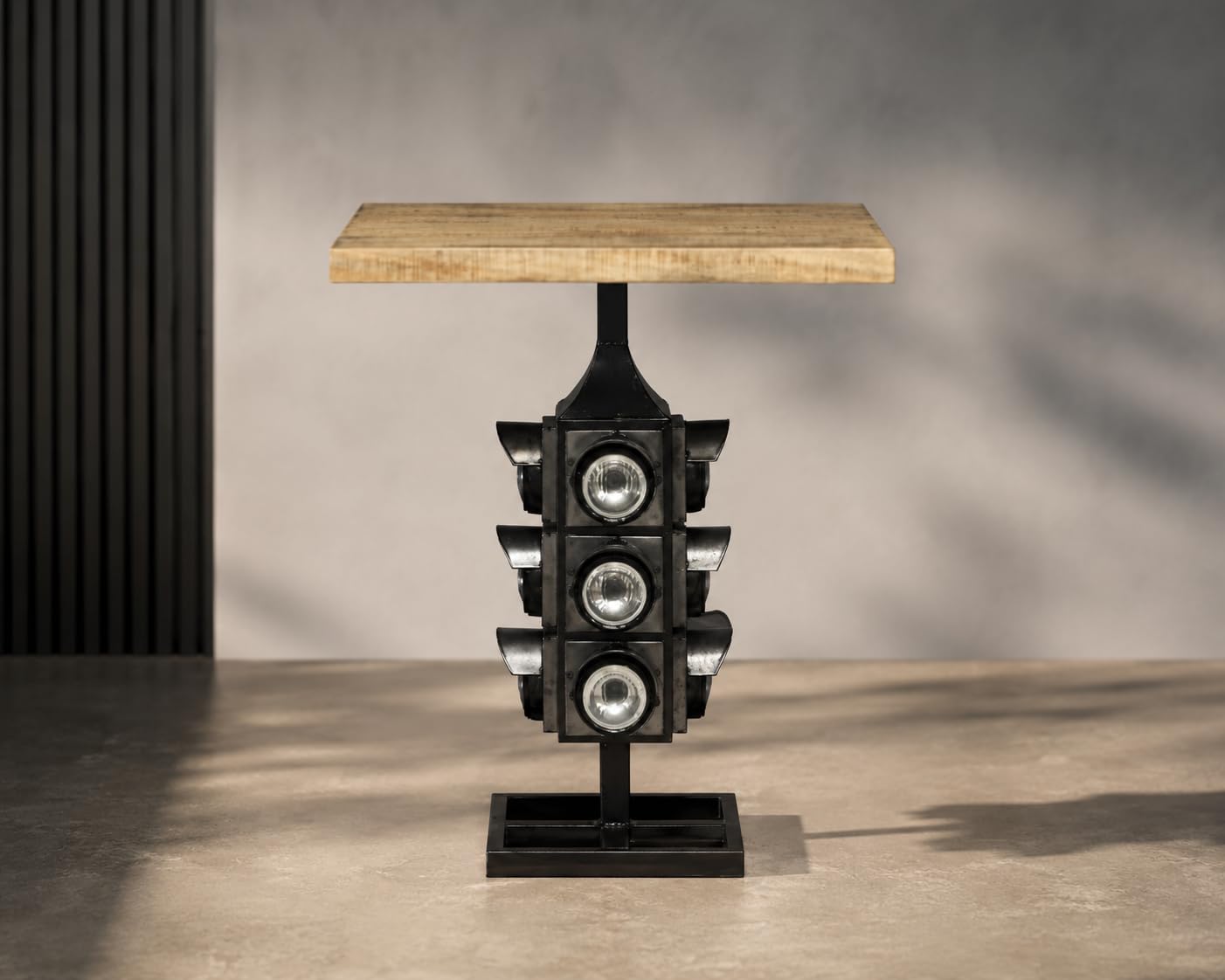 Traffic Light Base Side Table with Solid Wood Top