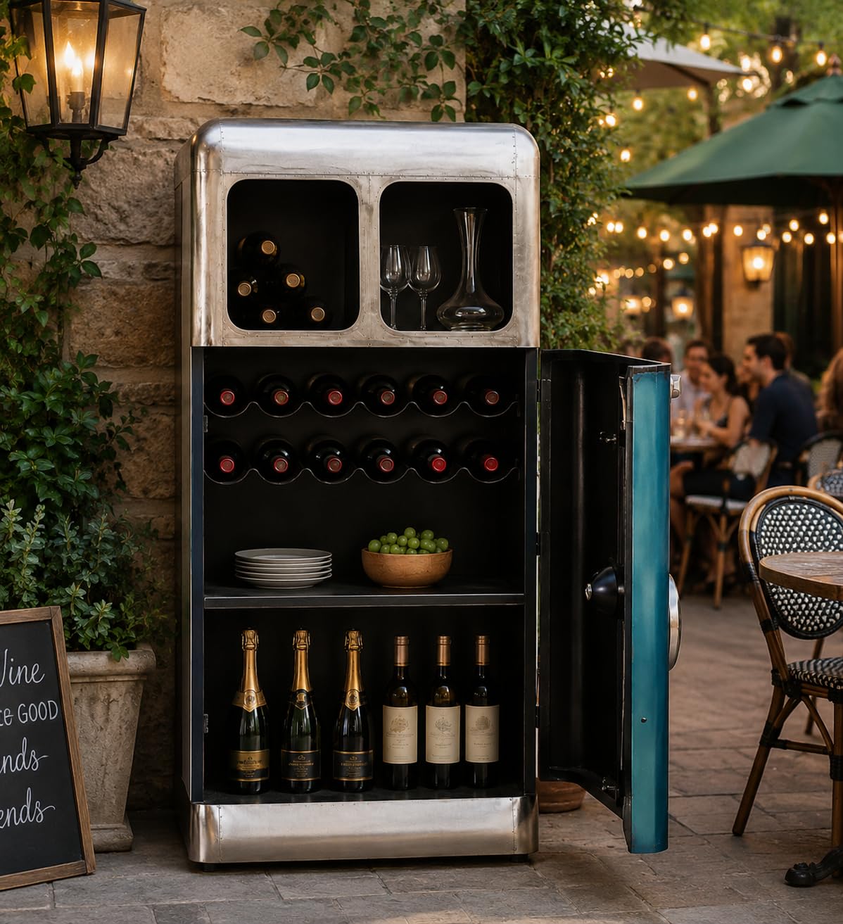 Retro Fridge-Style Wine Bar Cabinet ? Teal
