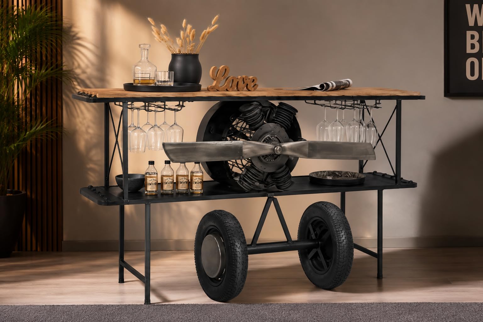 Aviator Biplane Bar Table with Wine Glass Rack