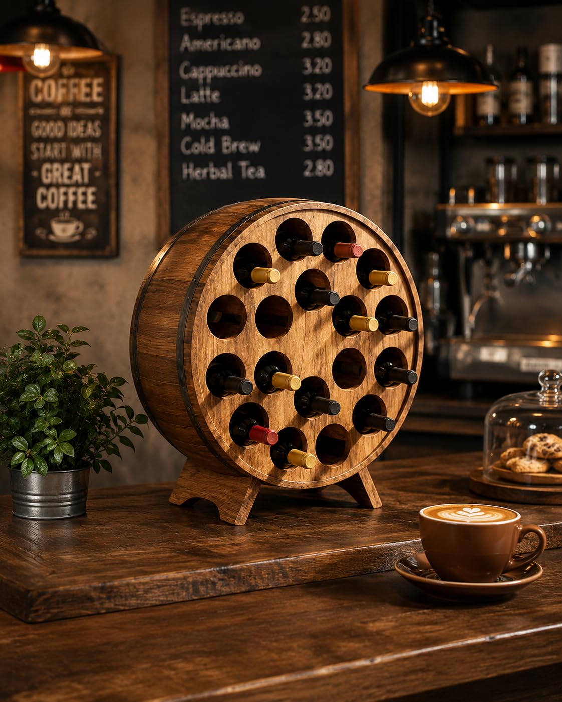 Barrel-Shaped Wooden Wine Rack ? 18 Bottle Capacity