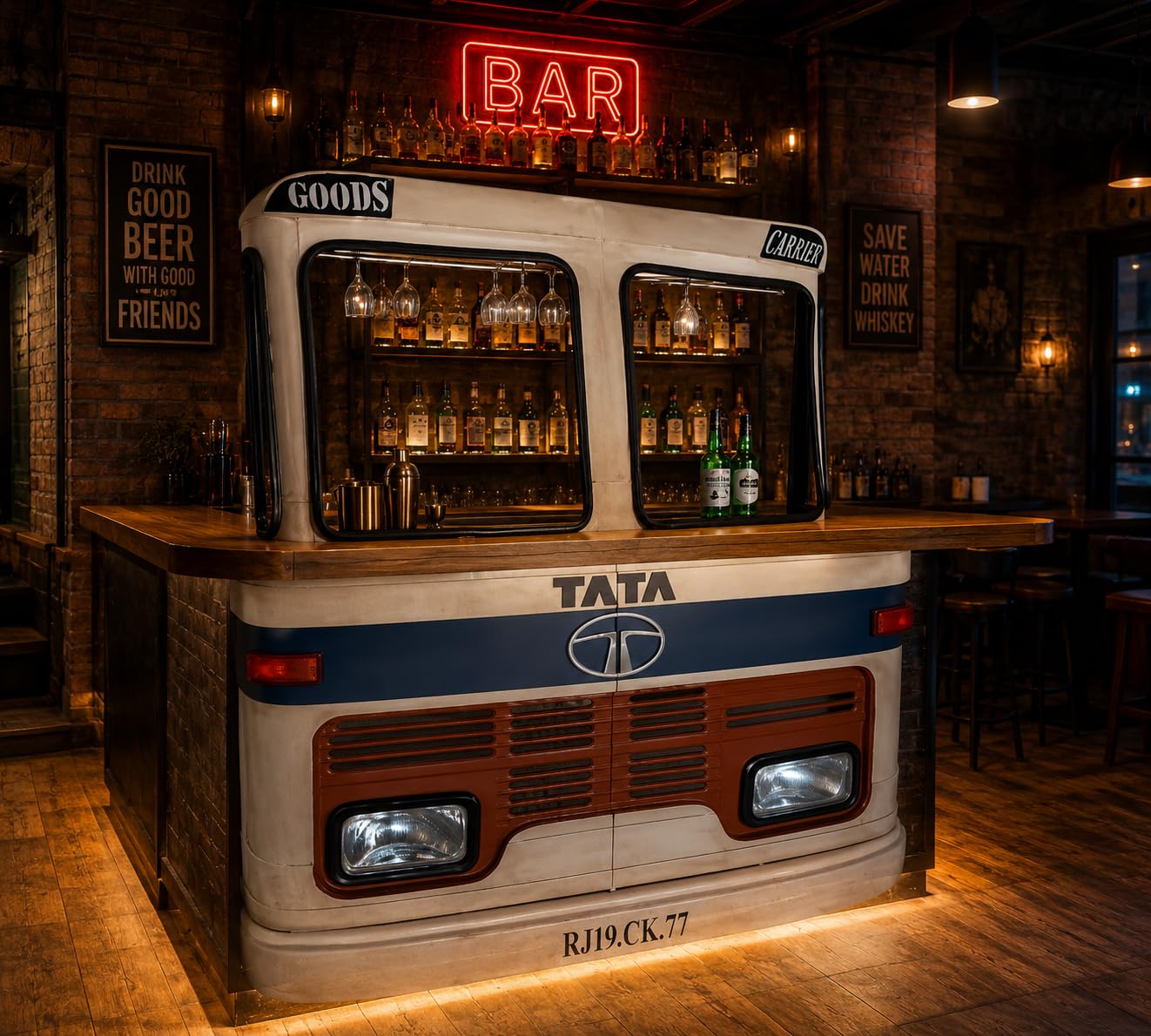 Truck-Shaped Bar Cabinet with Lighting