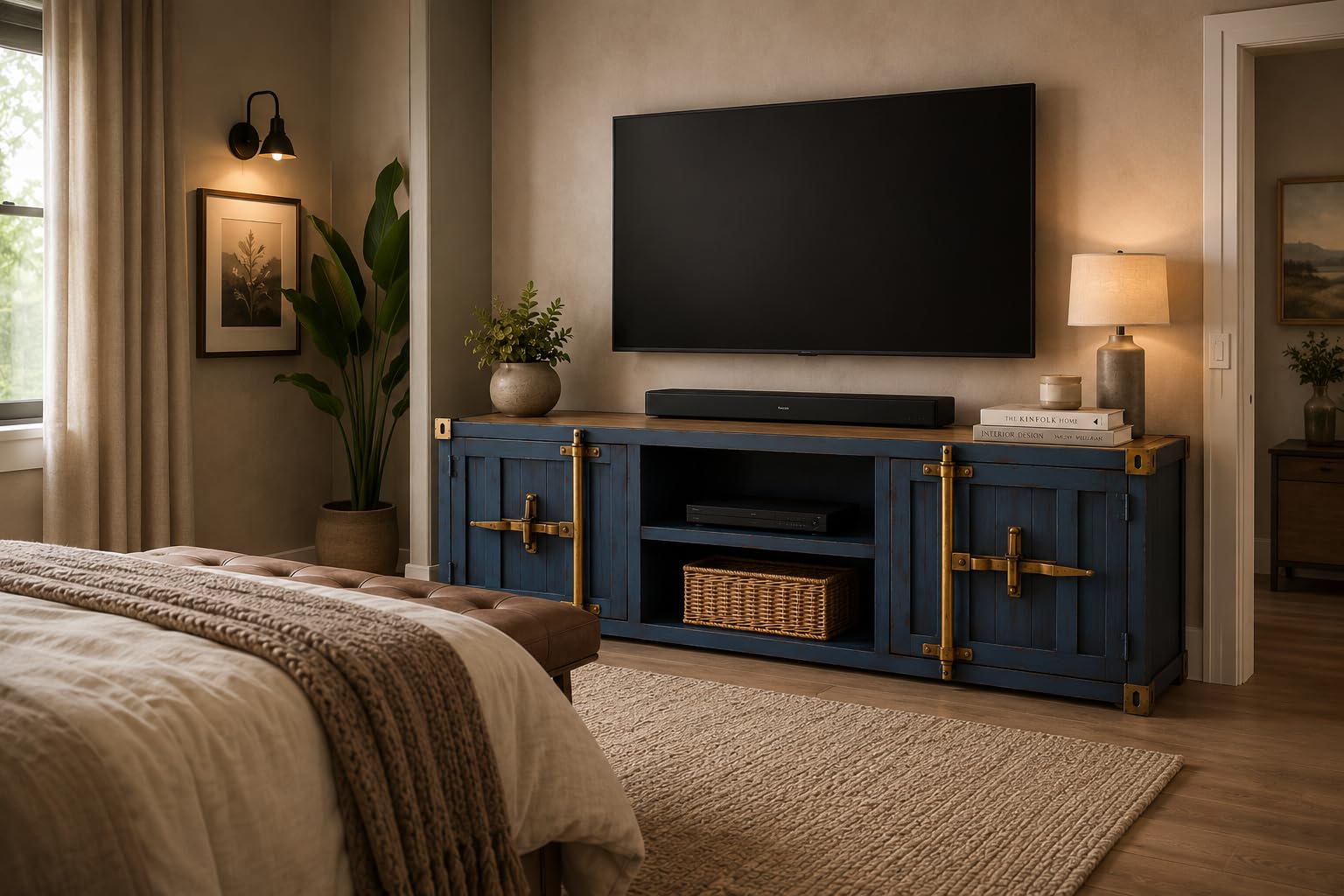 Industrial TV Stand Cabinet ? Blue & Gold