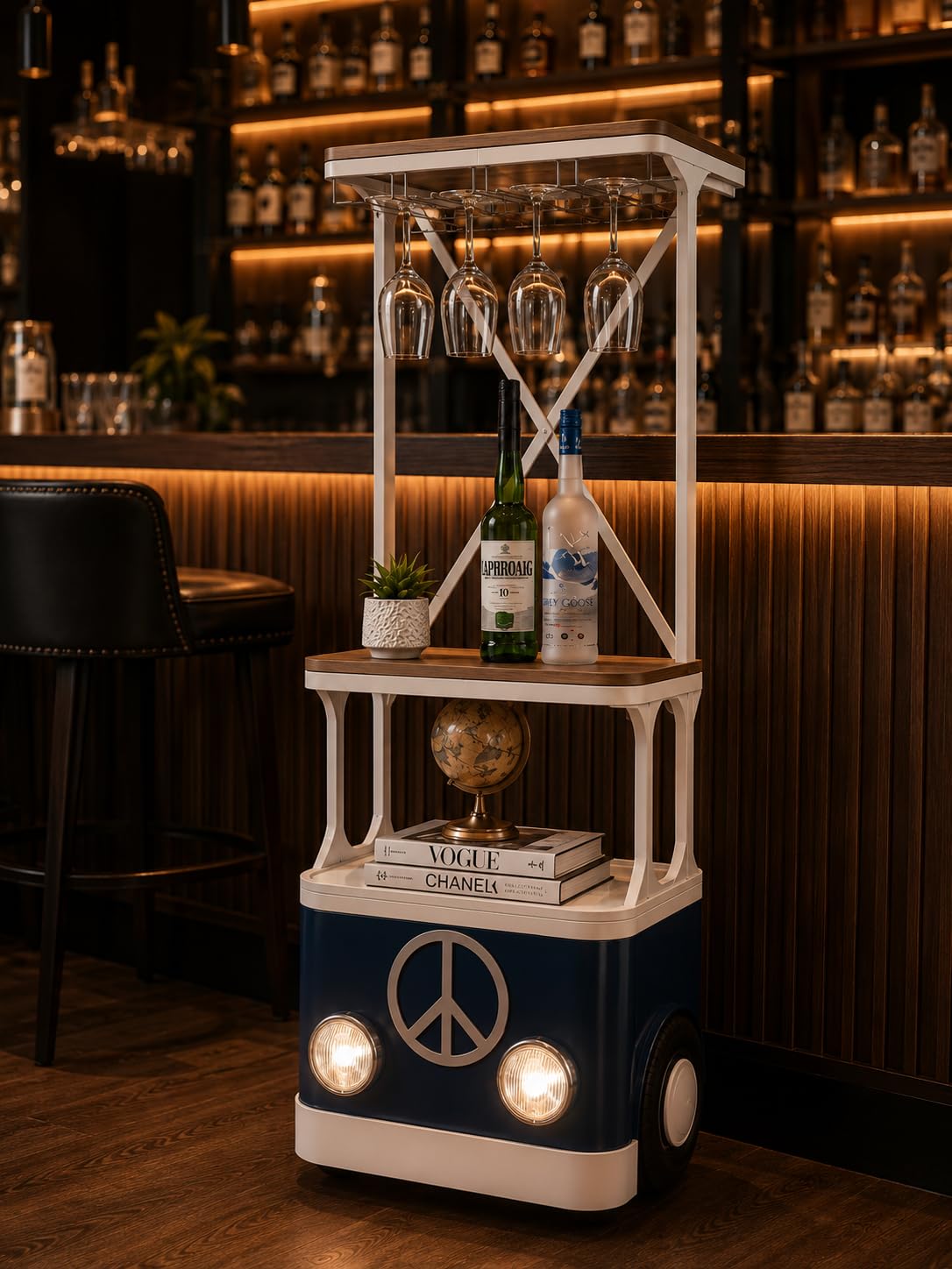 Retro Van-Shaped Bar Cart with Glass Holder