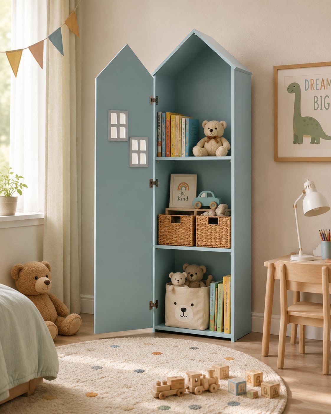 House-Shaped Kids Bookcase with 3 Shelves
